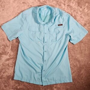 Swiss Alps Shirt Women's Large Light Blue Short Sleeve Fishing Hiking Outdoor